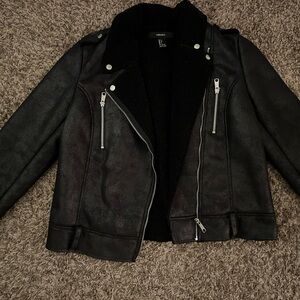 Black Leather Jacket with Silver Zippers
